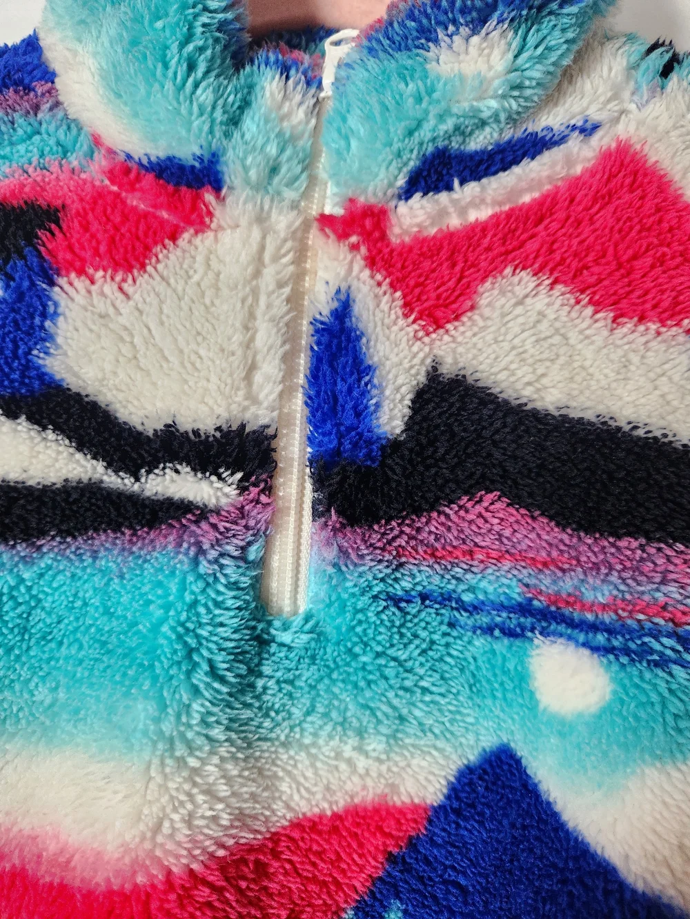 The Children's Place Fuzzy Half-Zip Pullover in Blue, White, Pink & Lime